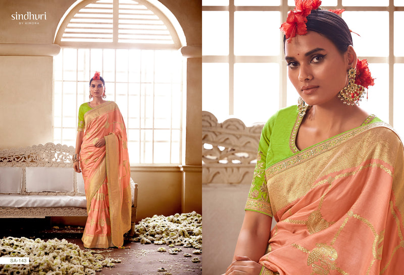 Double Tone Peach Banarasi Silk Saree – StylebyPanaaash
